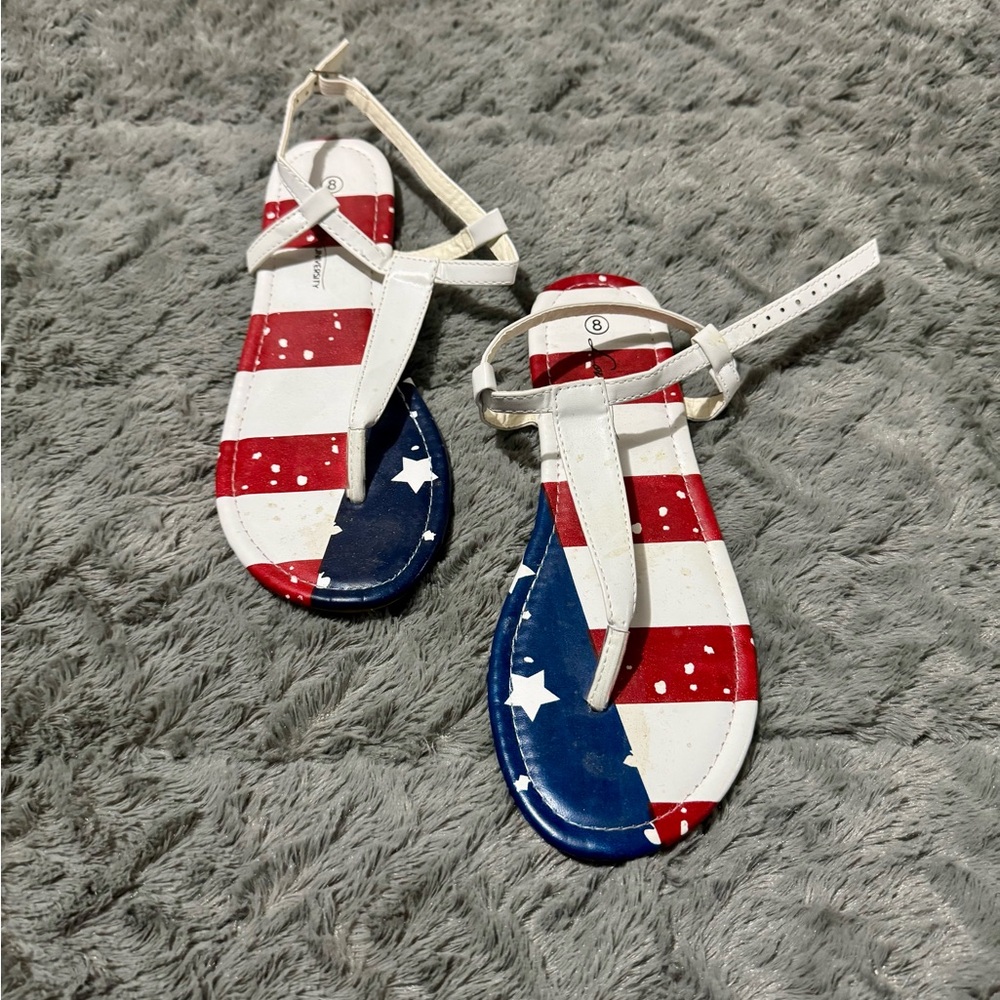 Red, White, and Blue Striped Sandals